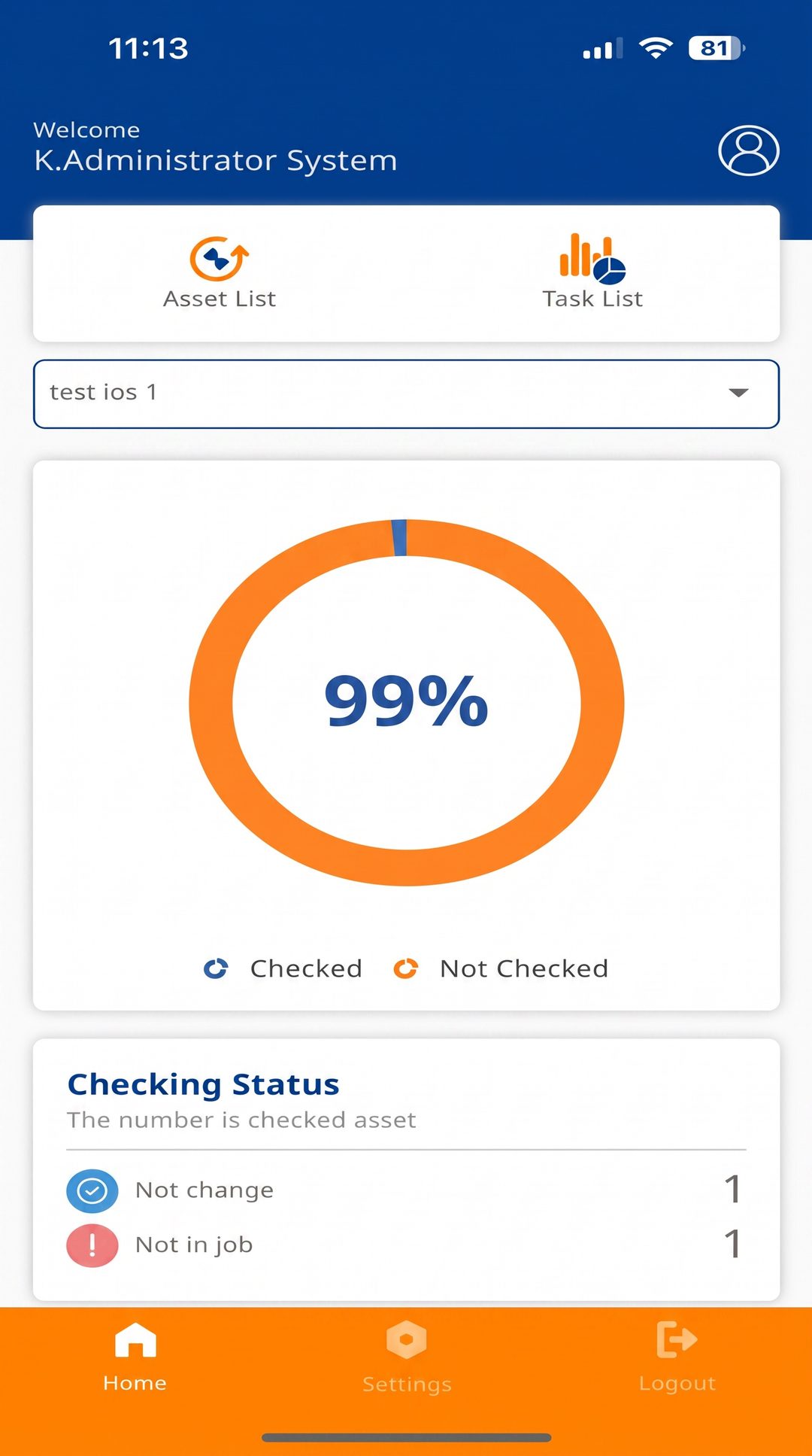 หน้าจอ Dashboard แอป Wesgan แสดงการตรวจนับ 99%